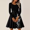 Women's Casual Fashion Round Neck Long Sleeve Christmas Printed Party Vintage Long Dresses