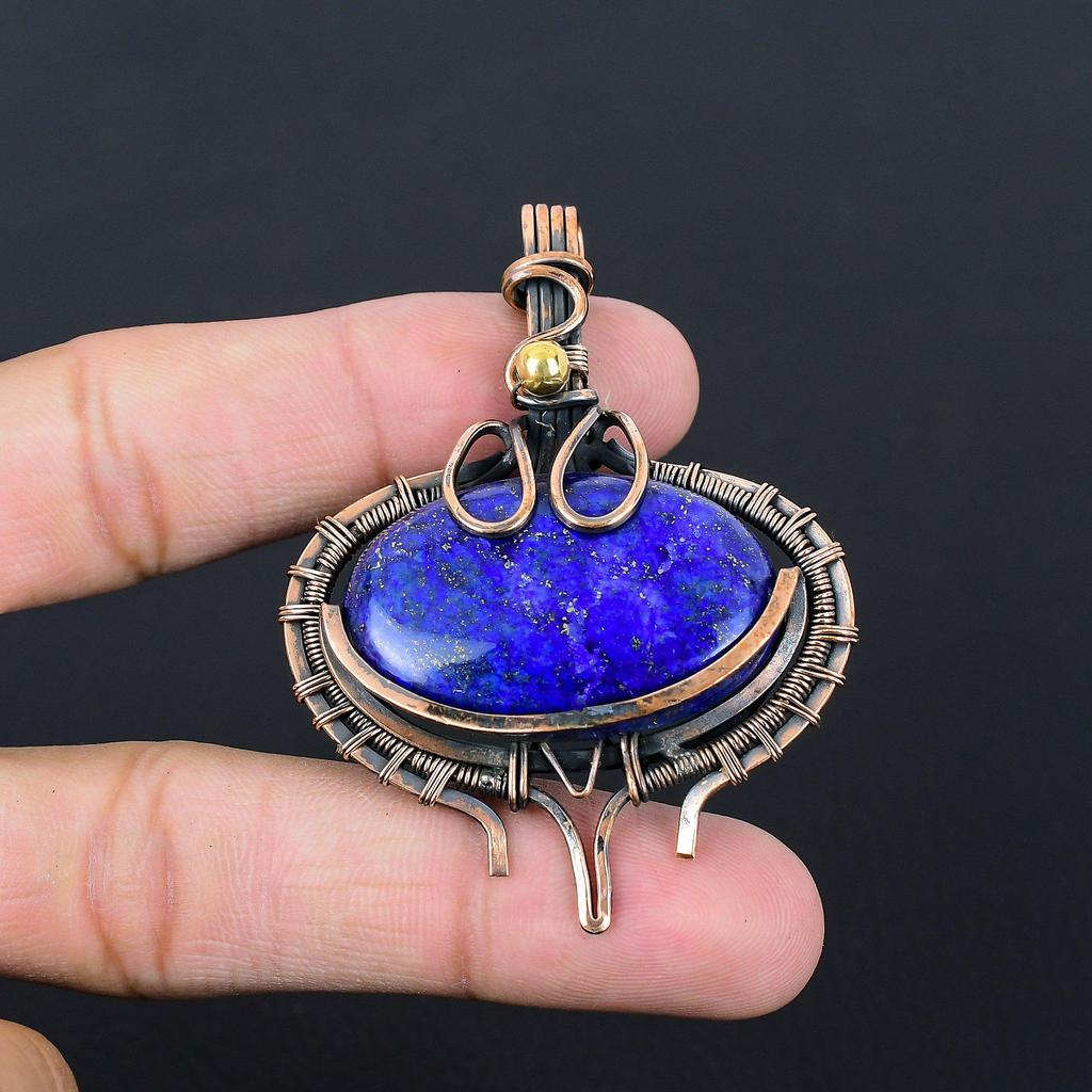 Драгоценный камень лазурит из чистой медной проволоки, обернутый подвеской ручной работы, ювелирное изделие для нее