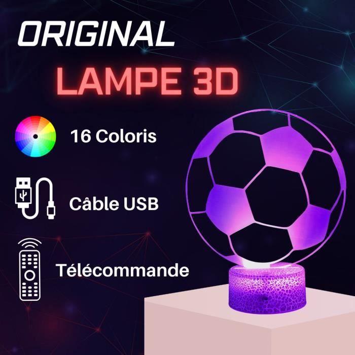 Lampe de Chevet 3D LED Ballon Football - Personnalisable - 16 couleurs - Télécommande incluse