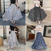 Long Vintage Check Plaid Chiffon Skirt With Asymmetric Hem For Summer Casual Women