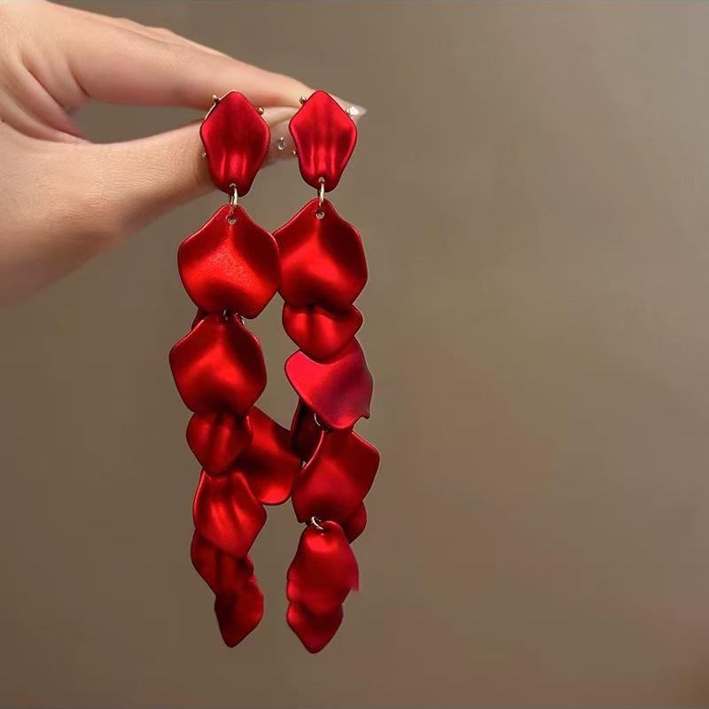 Роскошные серьги-кисточки с красными цветами: Стильные, Дорогие, Акцентные Серьги-Гвоздики для Женщин