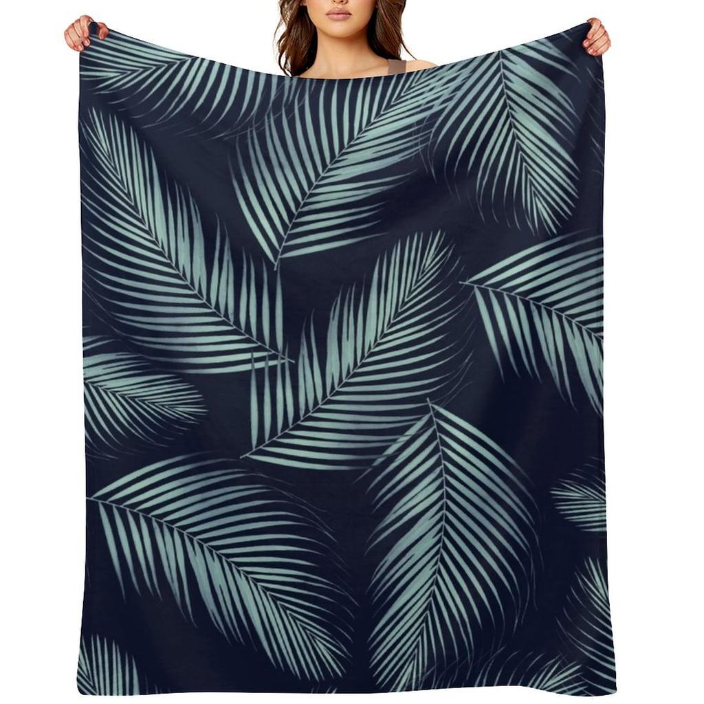 Palm Leaves Pattern - Navy Blue Mint Cali Vibes #1 #tropical #decor #art Throw Blanket Thermals For Travel for babies Blankets