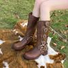 Belt Buckle Thick Heel Brown Martin Boots Women's Autumn Retro Knee Boots Western Boots Knight Fashion Boots