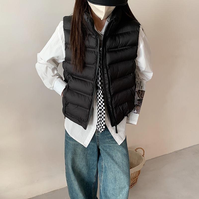 Solid color stand-up collar down cotton vest women's short slim-fit sleeveless vest winter daily casual warm jacket