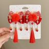 Cloth Japanese Kimono Headwear Tassels New Year Bow Hairpin Chinese Tassel Fan Hairpin  Women/Kids