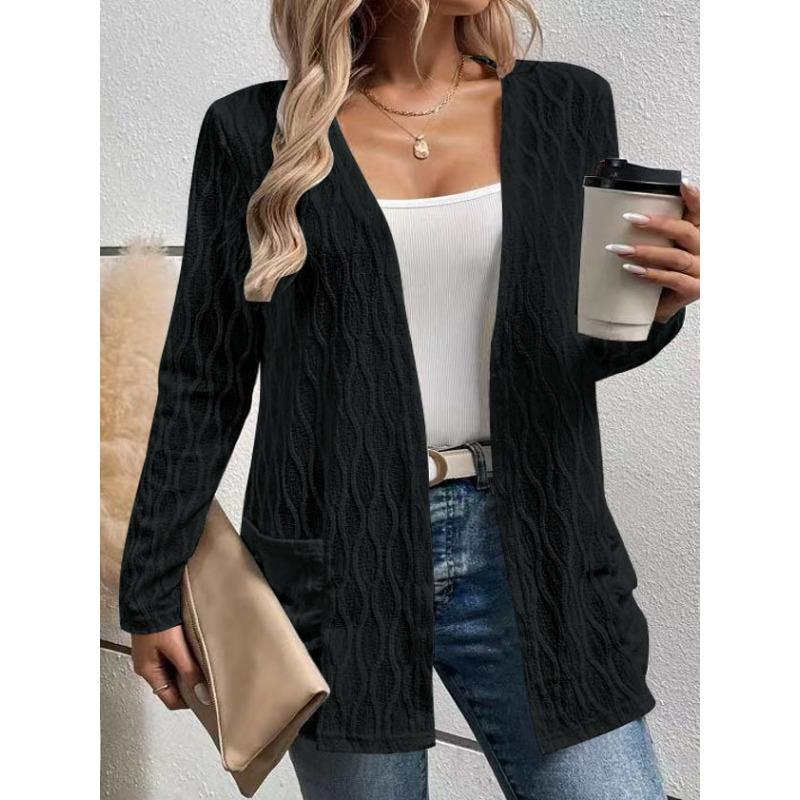 Осенне-зимняя женская однотонная куртка-кардиган с длинными рукавами для дома и отдыха, темперамента, для поездок на работу