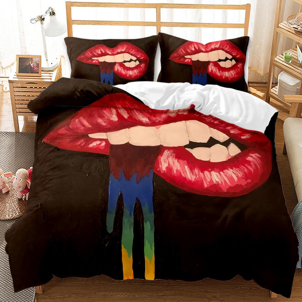 Sexy Red Lips Prints Duvet Cover Set Painting Art Quilt Cover Queen King Full Size Comforter Cover Girls Women Room Bedclothes
