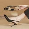79901 [овчина] квадратный носок высокий каблук женские тонкие каблуки 2025 лето новая сумка носок слово с квадратной пряжкой сандалии