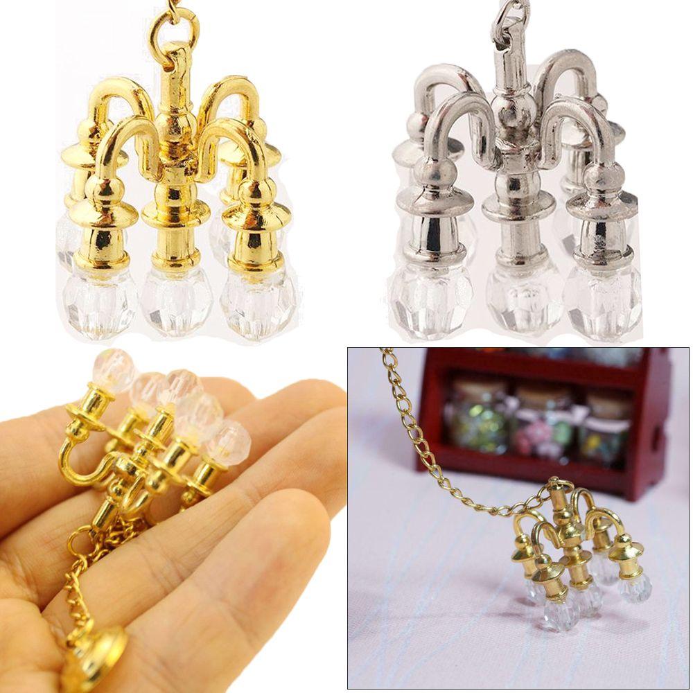 Playing House Doll Accessories Miniature Vintage Chandelier Dollhouse Ornament Ceiling Lamp Model