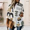 Women Plus Size Printed Collared Long Sleeve Shirt Red Black White Button Front High Low Curved Hem