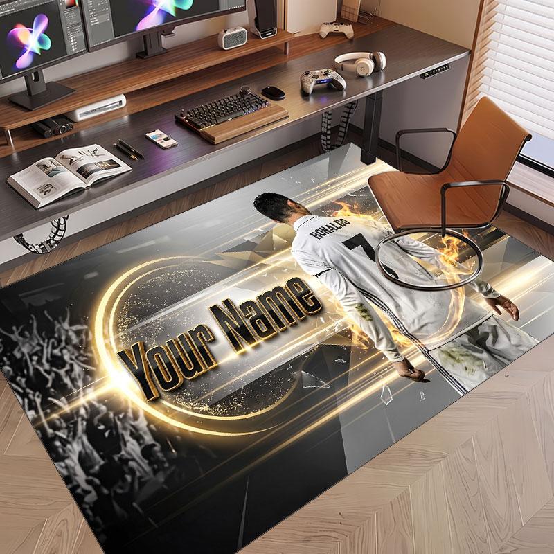 Custom Rug Cristiano Ronaldo Pattern Print Name Text Soft Non‑Slip Floor Carpet for Home Indoor Decoration