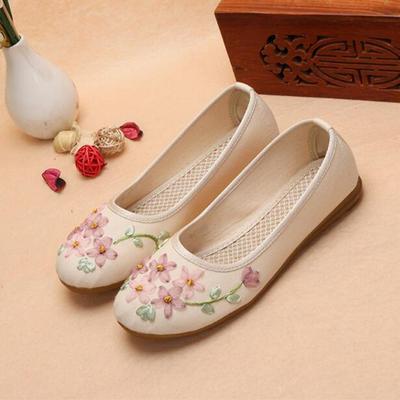 Женская обувь Весна Лето Балетки Цветочные слипоны Лоферы Холщовые эспадрильи Женские этнические туфли на плоской подошве