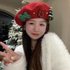 Red Green Christmas Beret Hat New Year Xmas Painter Hat Winter Christmas Beret Cap  Women