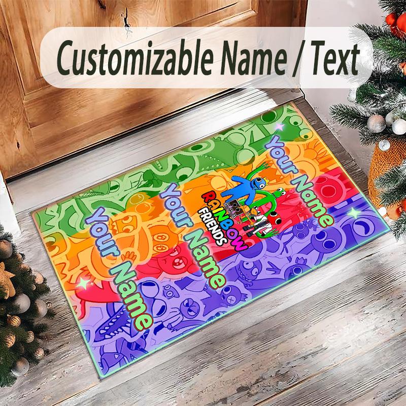 Personalized Crystal Velvet Carpet Custom Name Text,Rainbow Friends Anti Slip Area Rug For Home Decoration