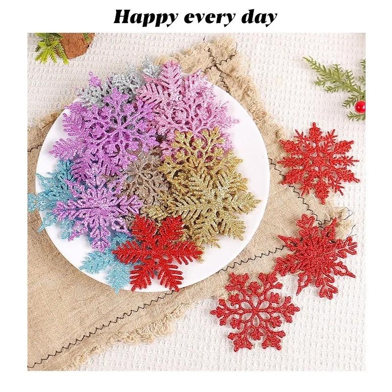 12Pcs/set Pink Glitter Snowflake Ornaments Christmas Decoration Hanging Xmas Tree Pendant for Home Decor Winter Party Supplies