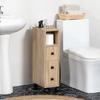 4-Wheel Bathroom Cabinet with Open Shelf, Drawer and Cabinet, Made of Wood, 18x30x68.5 Cm, Oak Color