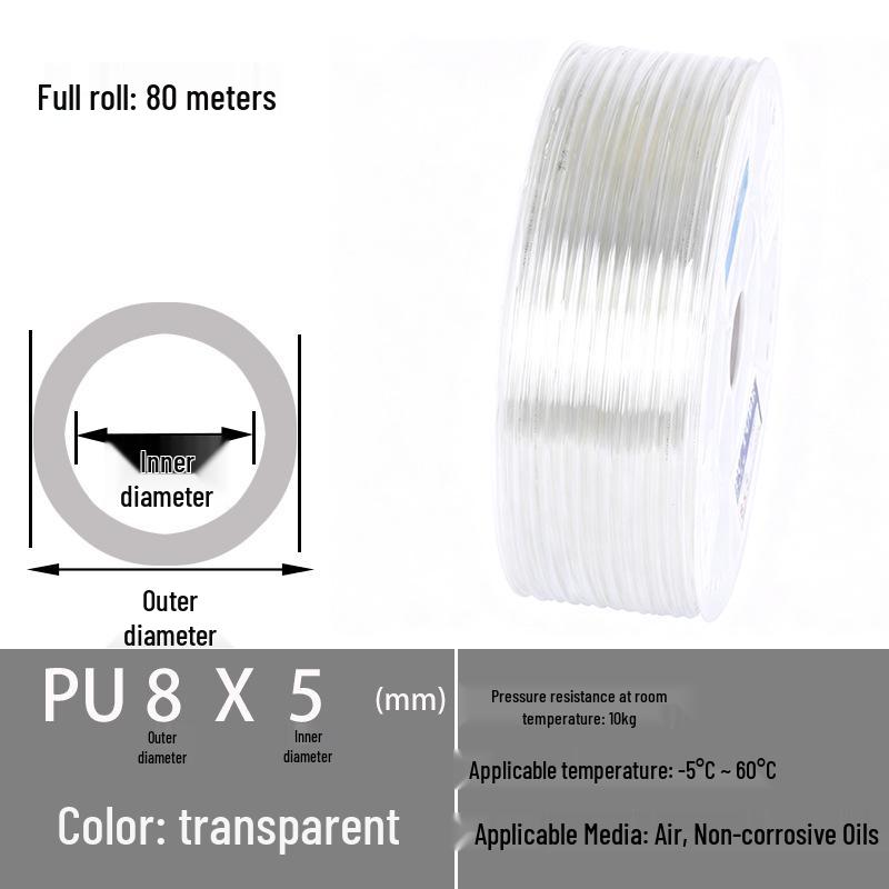 Explosion-Proof Transparent PU High-Pressure Pneumatic Air Hose for Air Compressor Pump, Sizes: 4/6/10/12/14/16mm (8*5)
