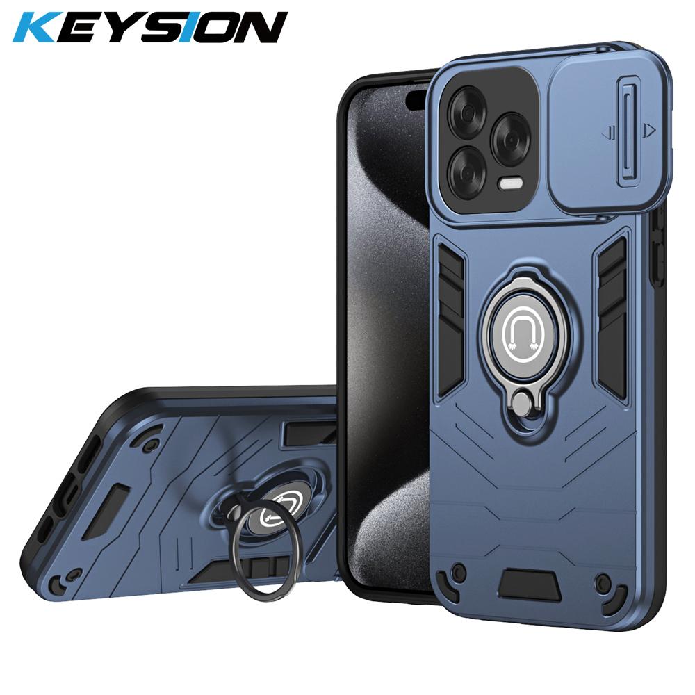 KEYSION Shockproof Case for ZTE Blade V70 Vita Silicone+PC Slide Camera Protection Ring Stand Phone Cover for Blade V70 Design