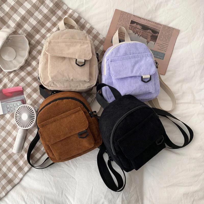 Super Popular Cute Mini Backpack, Corduroy Student Commuting Bag, Multi-Functional Portable Makeup Bag