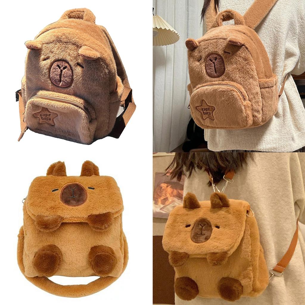 Plush Capybara Backpack Cute Cartoon Animal Stuffed Dolls Shoulder Bag for Students Teens School Bag Crossbody Handbag