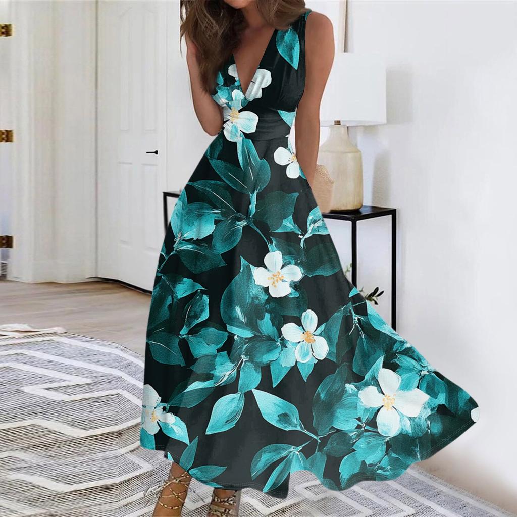 Женское летнее модное ретро-платье с V-образным вырезом и без рукавов