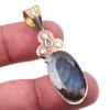 Natural Labradorite 925 Solid Sterling Silver Jewelry TwoTone Pendant 1.75" Y8e57