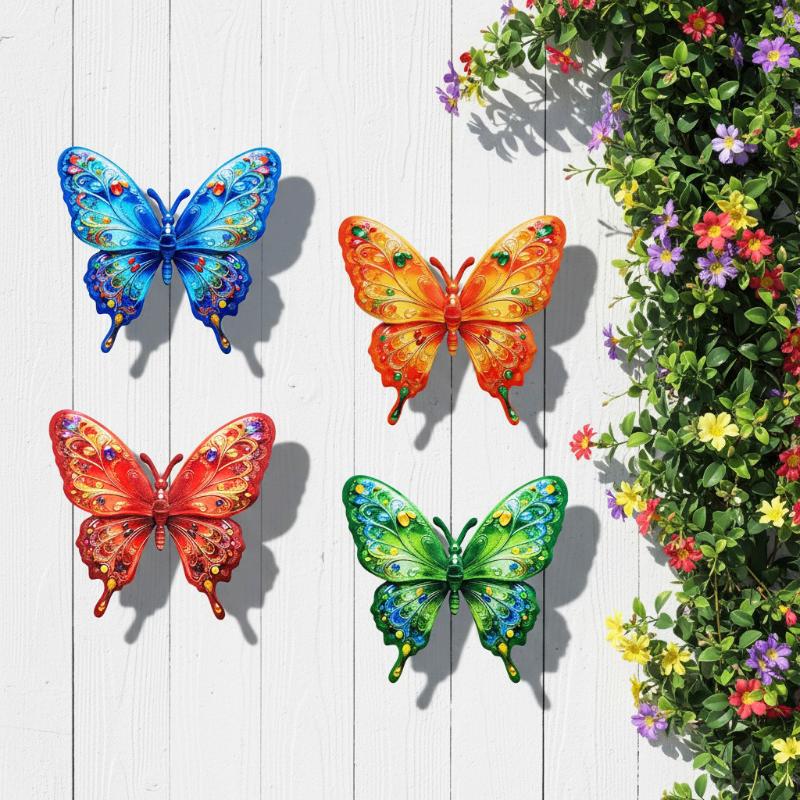 Vibrant Metal Butterfly Outdoor Wall Art 1/4Pcs Rustproof Decor for Garden Patio