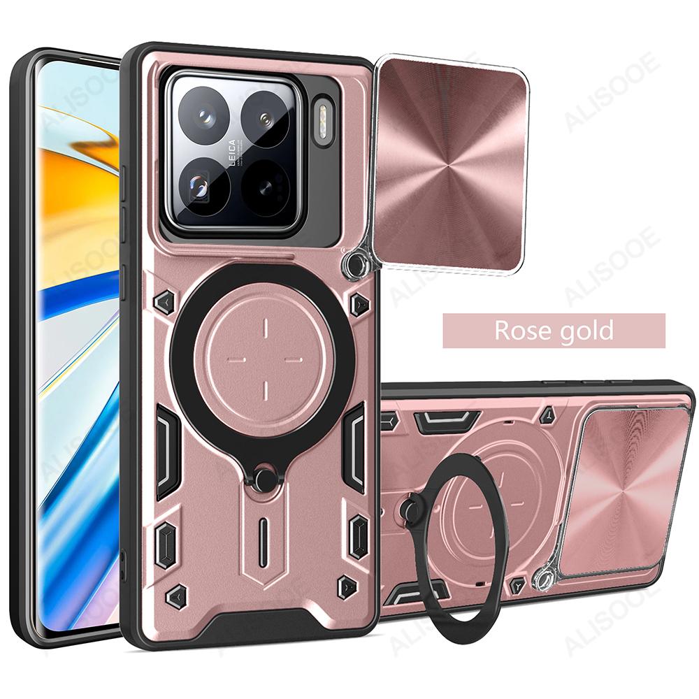 Чехол-слайдер для камеры для Xiaomi 15 Pro, чехол-броня со сдвижной шторкой для объектива, магнитным кольцом-подставкой, чехол для телефона для Xiaomi Mi 15 Capa