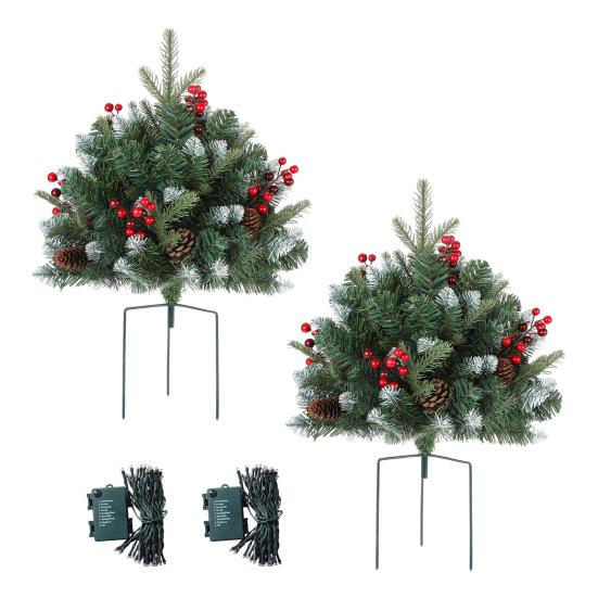 Искусственный Рождественский Наполнитель для Урны с Подсветкой на Батарейках Предварительно Подсвеченная Рождественская Сосна с Треногой-Колышком и 50 Светодиодными Лампочками Наполнитель для Уличного Кашпо