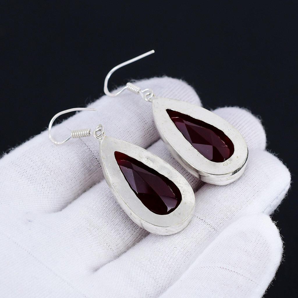 Серьги-груши с красным гранатом, серьги с драгоценными камнями, серебряные серьги с камнями грушевидной формы, ювелирные изделия из цельного серебра 925 пробы, серьги с драгоценными камнями для нее