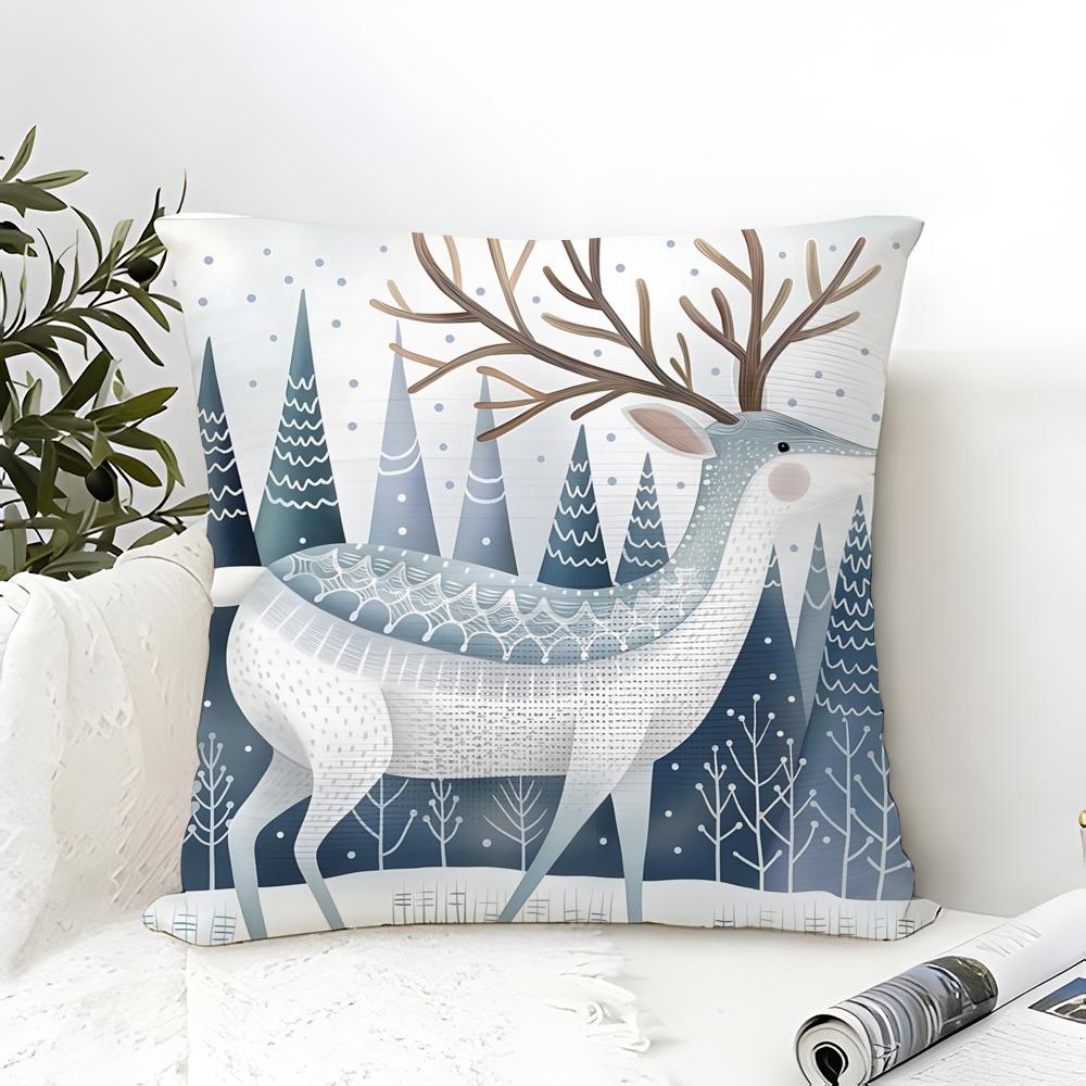 Classic Snowflake Animal Print Pillow Case Cotton Linen Fabric Square Zipper Pillowcase Home Decorative Living Room