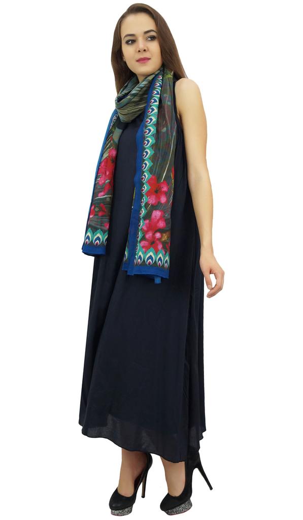 Bimba Женское дизайнерское темно-синее платье с цветочным принтом и шарфом, летняя одежда -