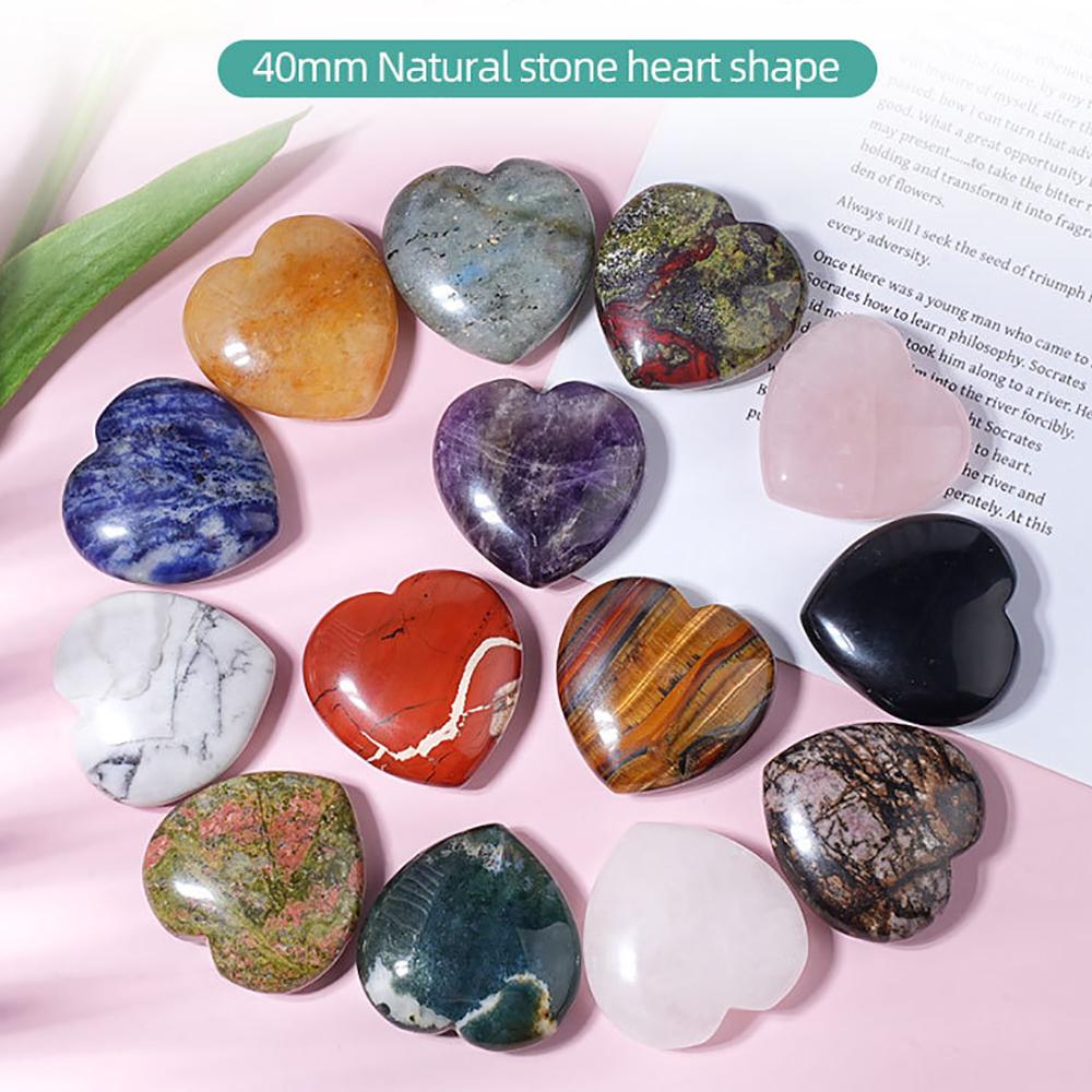 40mm Natural Crystal Large Heart Shape Rock Polished Gemstone Healing Crystals Palm Pocket Stone Quartz Home Decor Ornament Gift