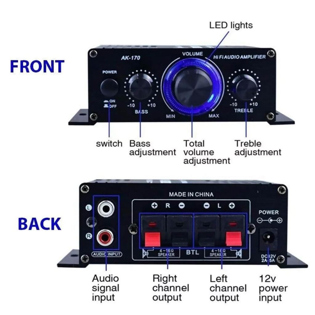 Audio Power Amplifier Max 200W 200W 2CH HiFi Stereo AMP Speaker Amplifier Receiver +