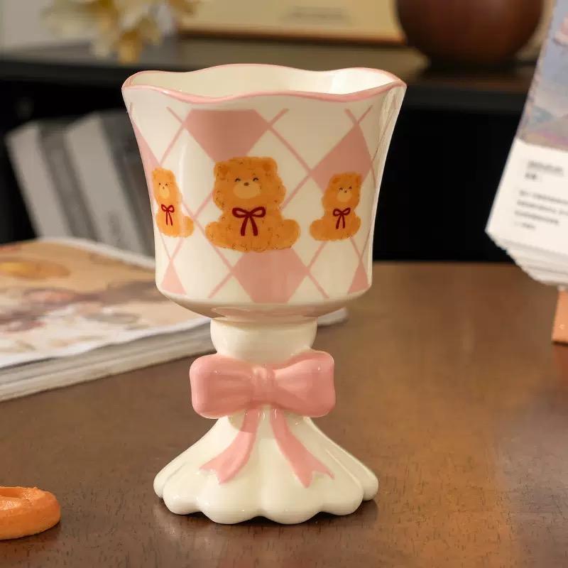 Милая кружка из 3D керамики с бантом, бокал, расписанная вручную, неправильной формы, большой емкости, кофейные кружки, мультяшная, парная, чашка для воды, подарок, десертные чашки