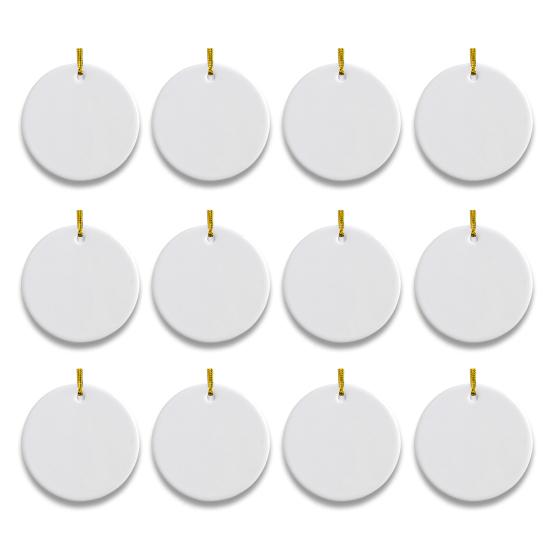 6/12 шт. Рождественский сублимационный-заготовка керамический кулон Белый круглый керамический подвес с золотой нитью для рукоделия Рождественская елка Персонализированный