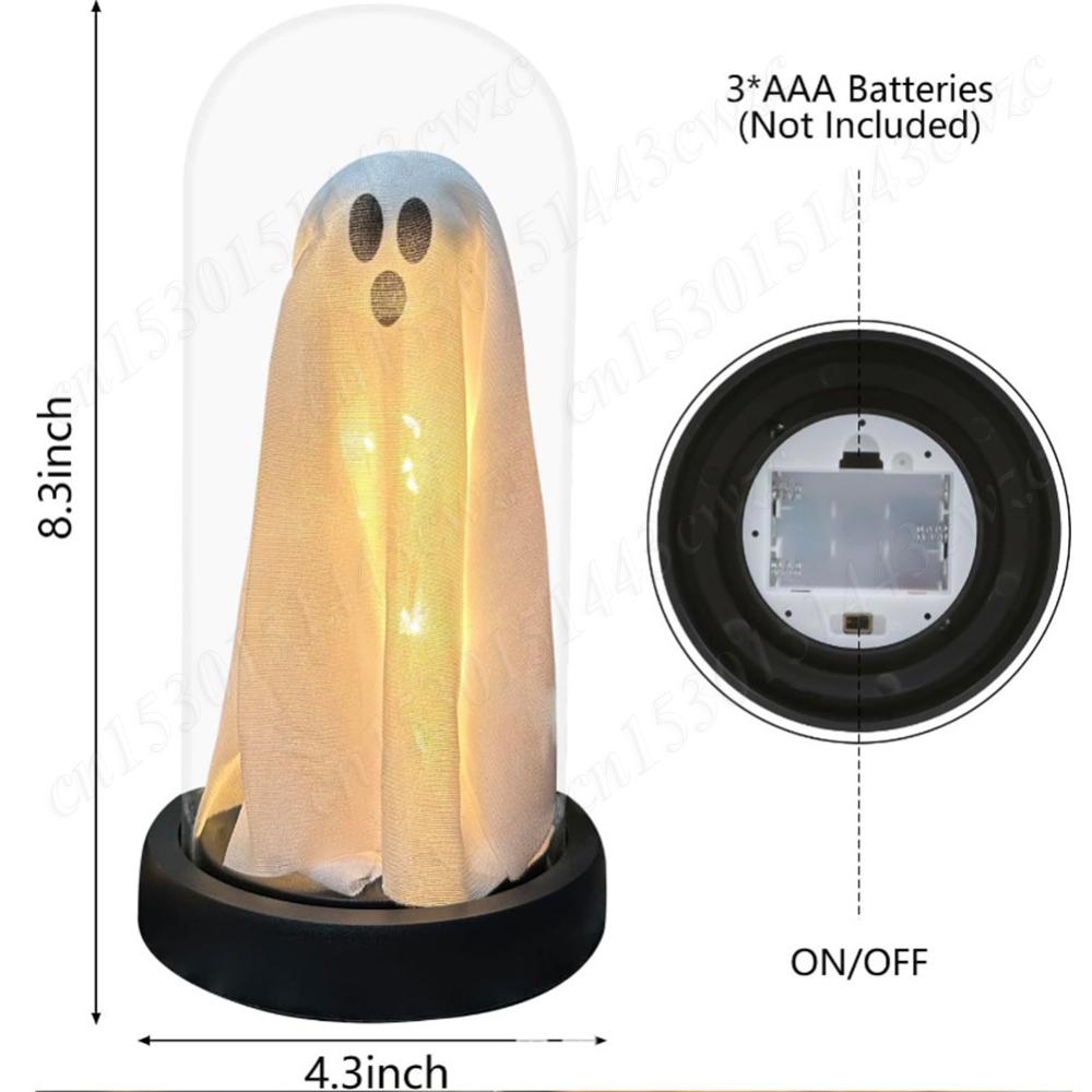 Halloween Cute Ghost Night Light Indoor Decoration Light Up Ghost in Plastic Cloche Halloween Decorations for Home Party Decor