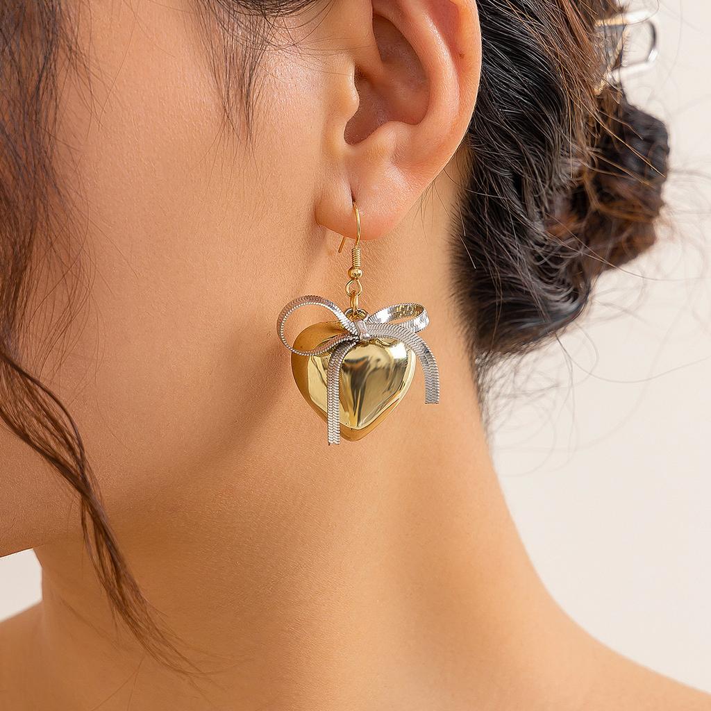 Wind Liquid Love-Shaped Fringed Stud Earrings Female, Creative Splicing Lava Earrings Ear Jewelry