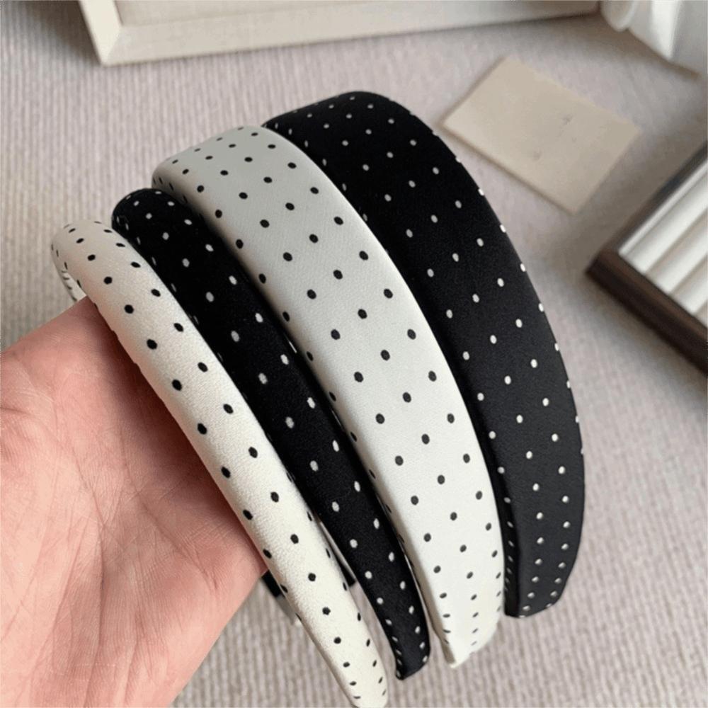 Black White Color Polka Dot Headband Non-Slip Temperament Hair Band Fashion Wide Headband Casual