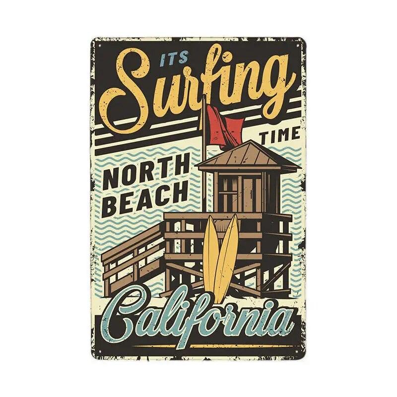 Винтажный постер для серфинга, летний жестяной знак для тики-бара, старый ржавый пляжный бар, ретро ржавая доска, металлические знаки 20x30 см