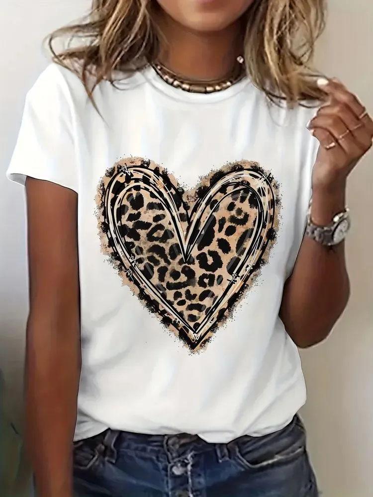 Women Heart Print T Shirt Multi Styles Love Graphic Tees Summer Soft Cotton O Neck Short Sleeve Casual Loose Daily Tops Ladies