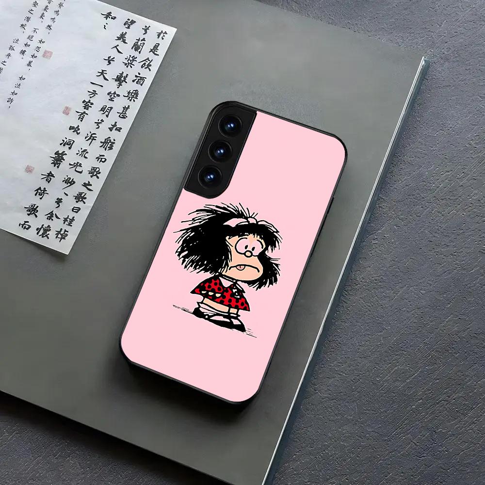 Cute Mafalda Cartoon Phone Case For Samsung S24, S25 22,30,,Note20,Ultra,Lite,Ultra,5G,Plus,FE Black Cover