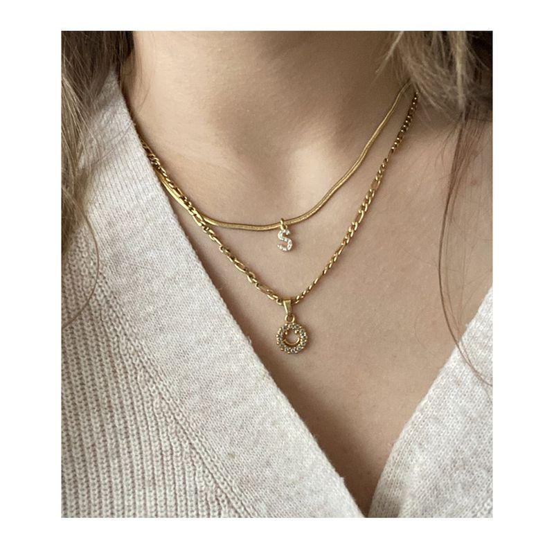 Neckontheline Diamond Letter Necklace European and American Ins Style Simple and Versatile Short Necklace Fine Snake Bones Chain