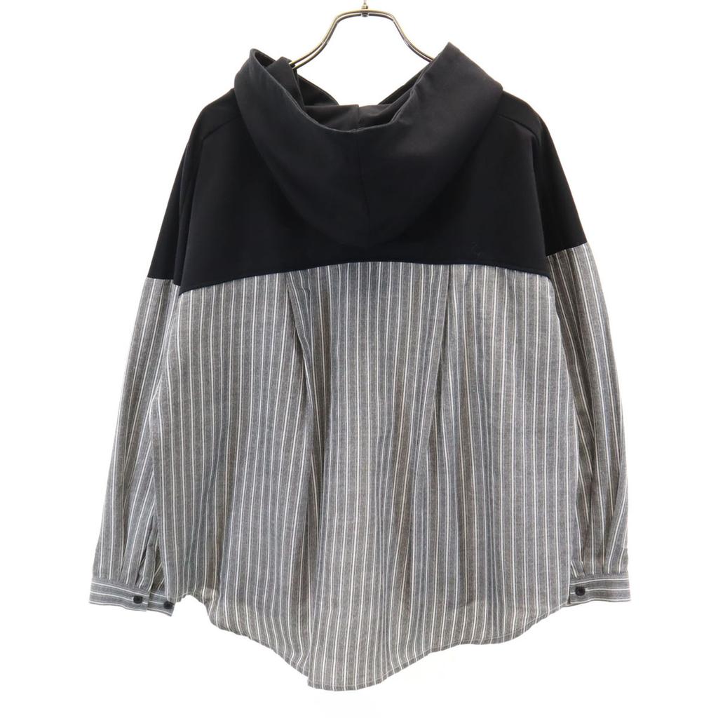 n'Or LABEL Striped Pattern Long Sleeve Shirt Switching Parker F Gray Women Used