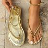Модная женская обувь 2025 Новые шлепанцы Женские серебристые сандалии Модные больших размеров Однотонные пляжные сандалии Женские летние золотые сандалии на плоской подошве