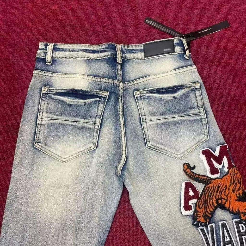 Унисекс летние облегающие джинсы с вышитым тигром - модный стиль Fog