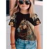Children's Clothing Girl Cute and Funny Animal Horse 3D Print Graphic T Shirts Style Comfortable Crew Neck Top T-Shirt for Girls