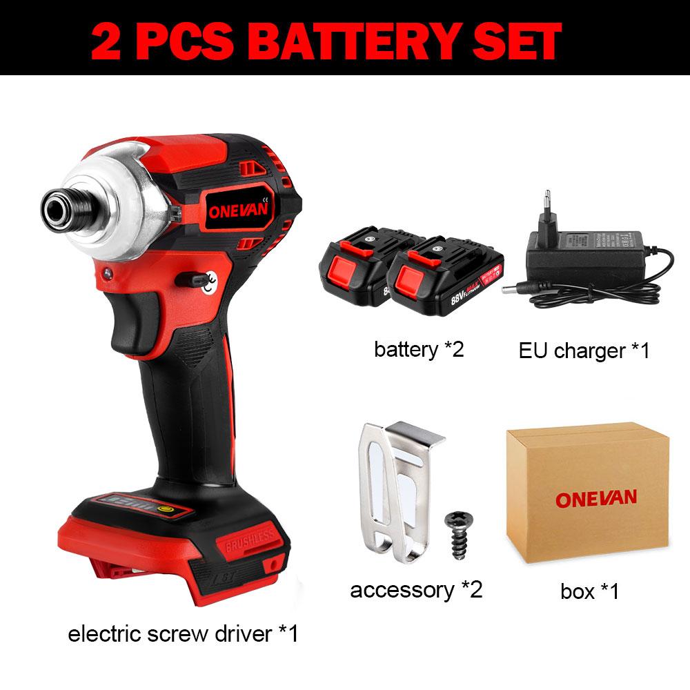 ONEVAN 588N.M Torque Brushless Electric Screwdriver 5 Speed  Cordless Impact Drill With 3 LED Light Battery For Makita 18V Tool