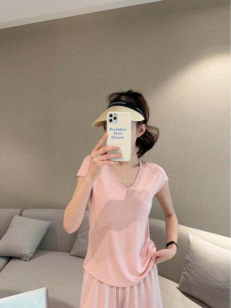 Women's Plus Size V-Neck Modal Tank Top - 2024 Summer Casual Solid Color, Sleeveless and Loose Fit