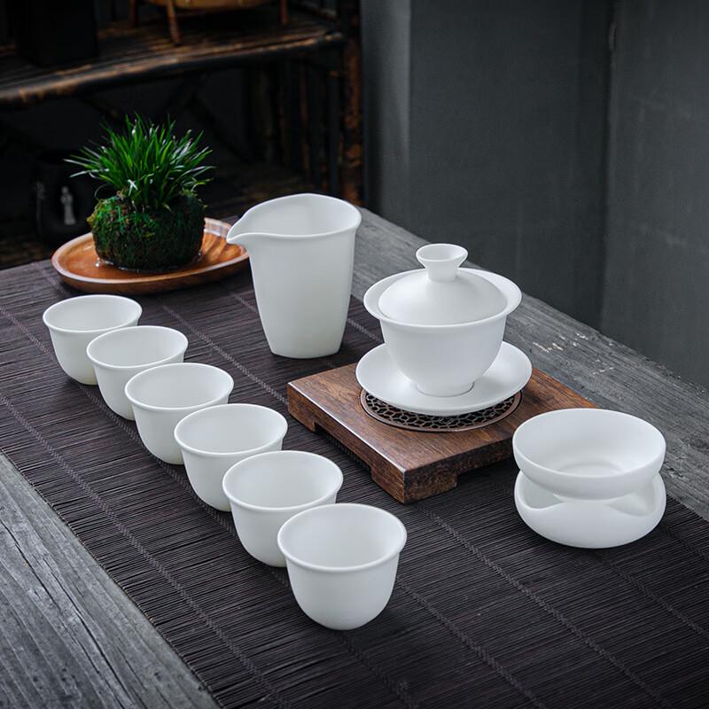 Tuopai 10-Piece Mutton-Fat Jade Porcelain Tea Set